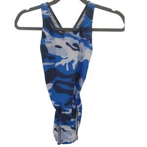 Agon Swimsuit Max Resist Freeback Blue Camouflage Sz 28 NWOT